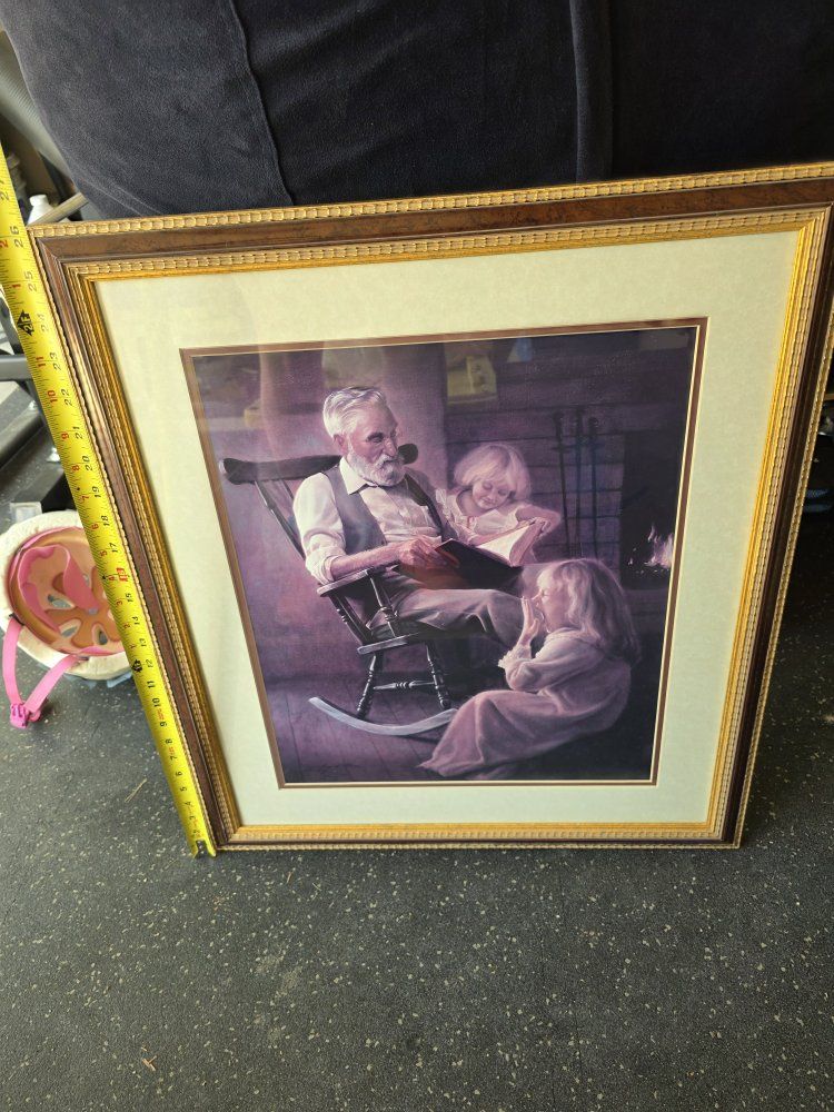 custom framed Greg Olsen print "Bedtime Stories" vintage framed art