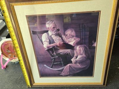 custom framed Greg Olsen print "Bedtime Stories" vintage framed art
