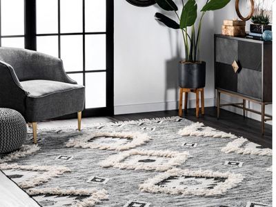 New. Bohemian Farmhouse 9x12 Wool Bubble Area Rug