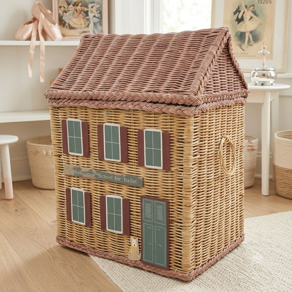 Vintage Wicker Ballet School Storage Hamper