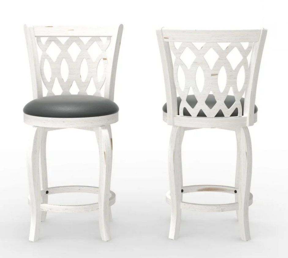 Joywind 24" white farmhouse swivel bar stools with a cushioned seat and high back.