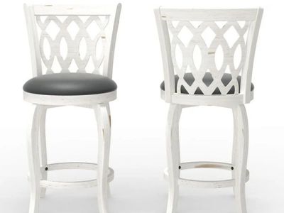 Joywind 24" white farmhouse swivel bar stools with a cushioned seat and high back.
