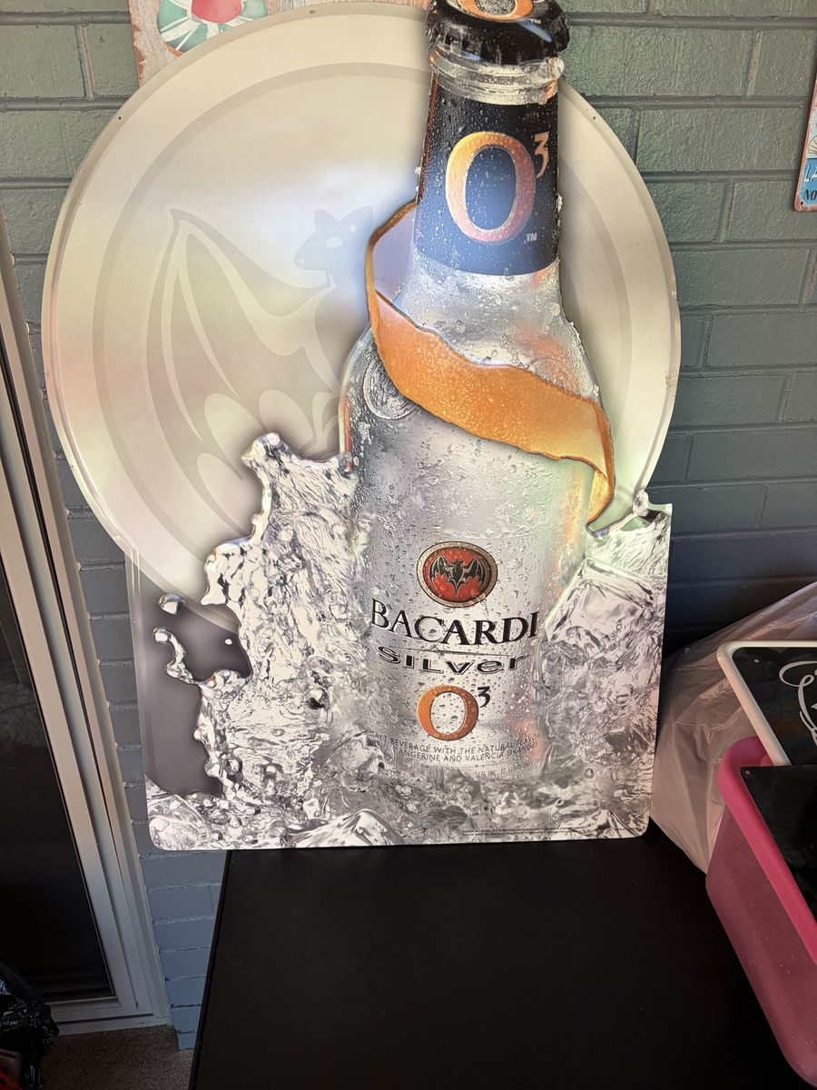 Silver Bacardi metal promotional sign