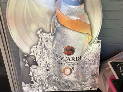 Silver Bacardi metal promotional sign