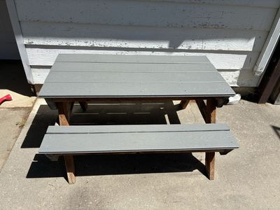 Kid sized Wooden Picnic Table with Grey Composite Top - Durable Outdoor Seating