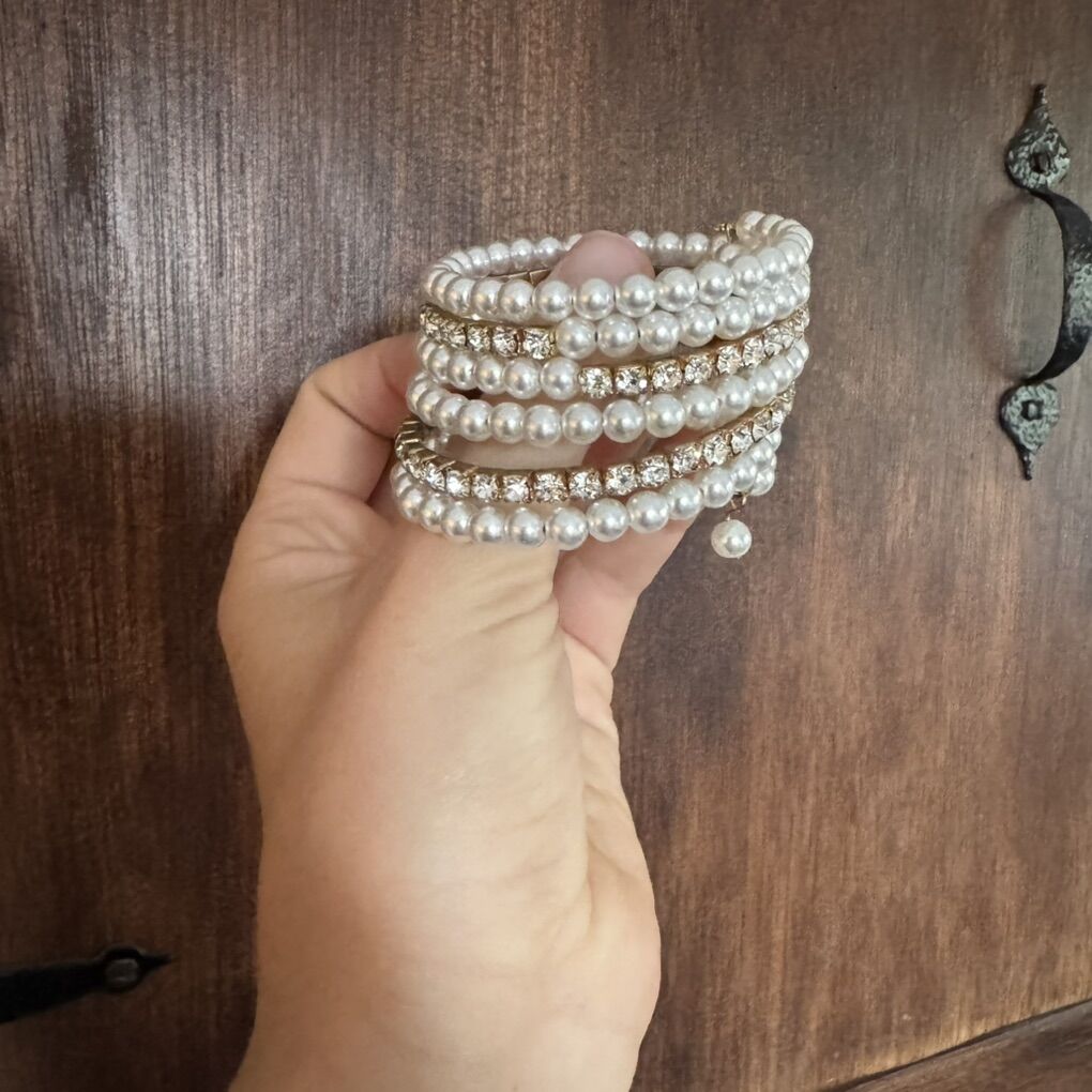 Layered Pearl and Rhinestone Wrap Bracelet