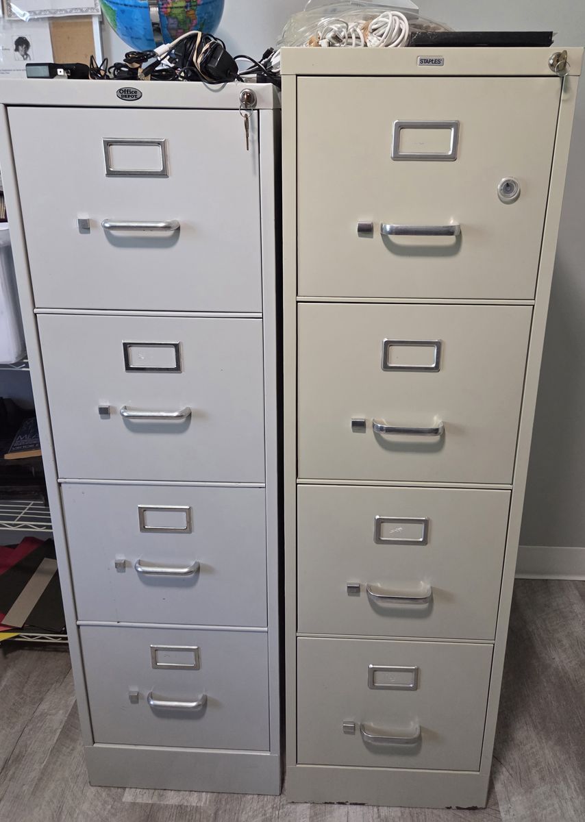 Office Depot/Staples 4-Drawer Vertical Filing Cabinets - Gray & Beige, Key-Locking