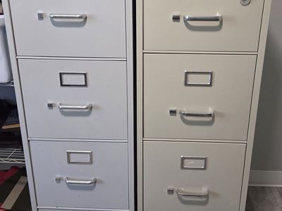Office Depot/Staples 4-Drawer Vertical Filing Cabinets - Gray & Beige, Key-Locking
