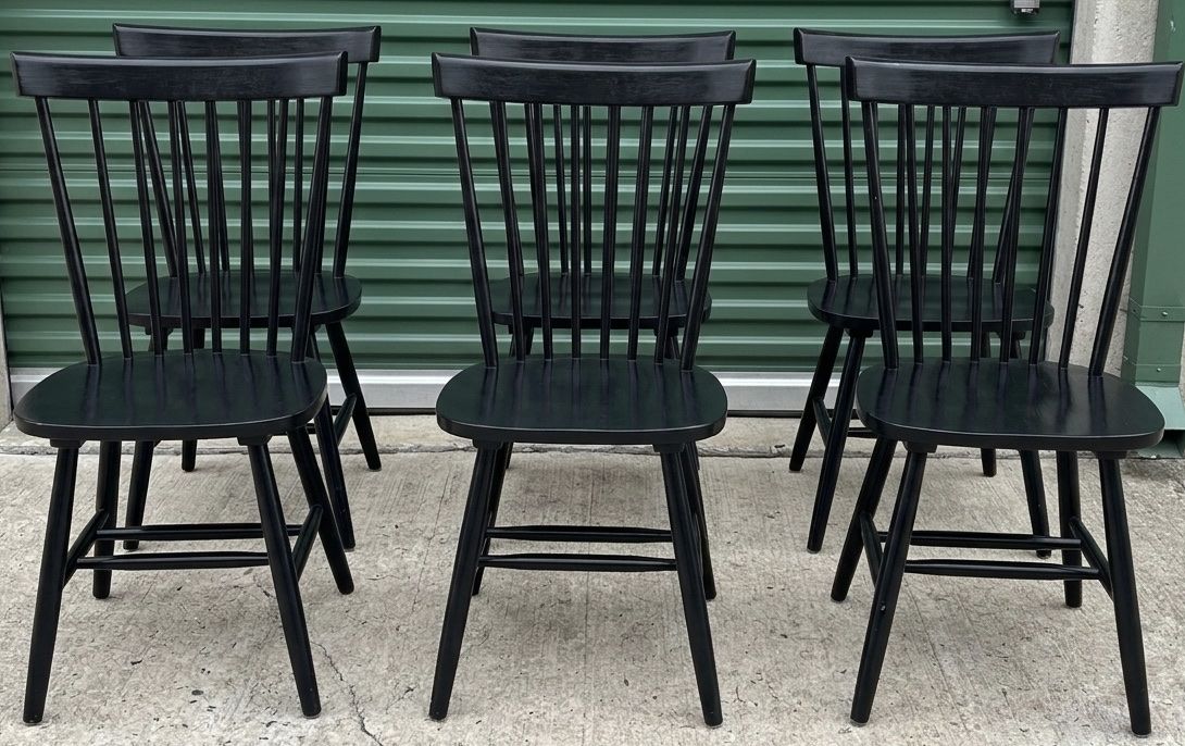 Set Of 6 Black Windsor Farm-Style Dining Chairs