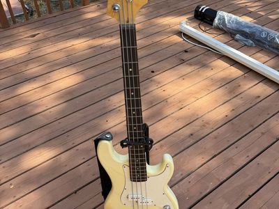 SX Bass Guitar White Precision Style Electric Bass with Toxic Waste Strap