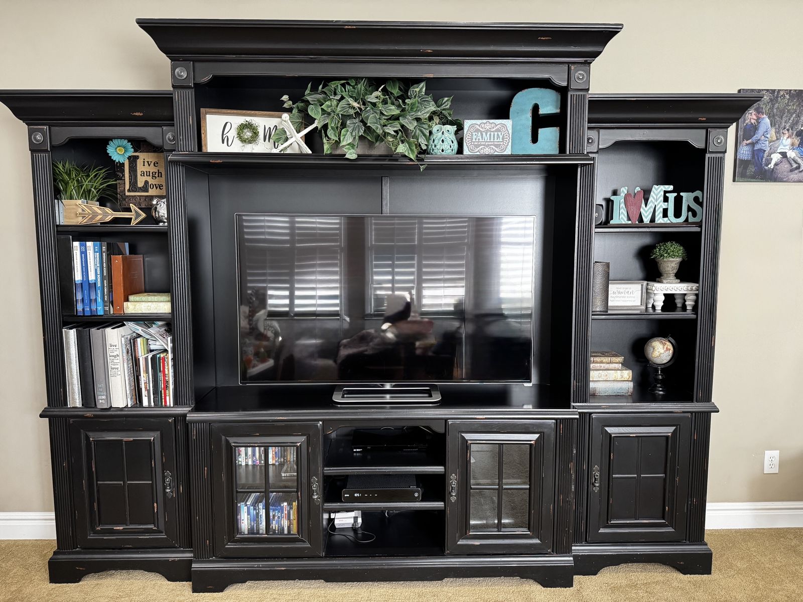 Black Entertainment Center with distressed edges