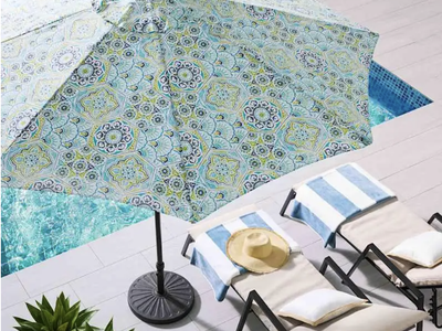 Brand New 9' Crank & Tilt Patio Umbrellas – At Home Calista Turquoise – $50 Each