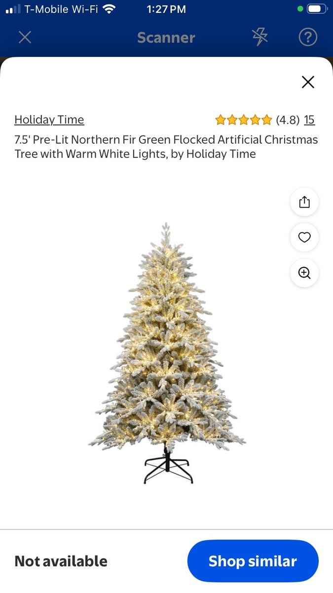 Holiday Time 7.5' Pre-Lit Northern Fir Green Flocked Artificial Christmas Tree