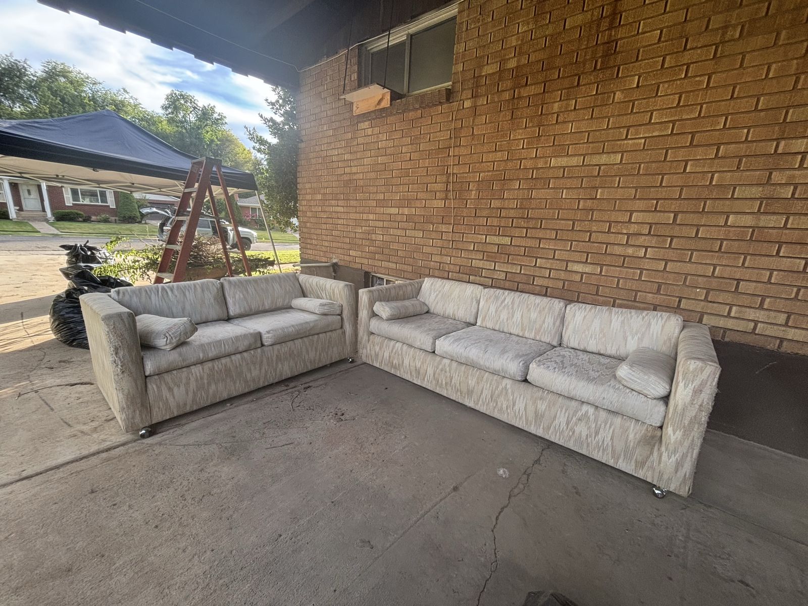 Vintage Mid-Century Modern Patterned Fabric Sofas - Set of 2