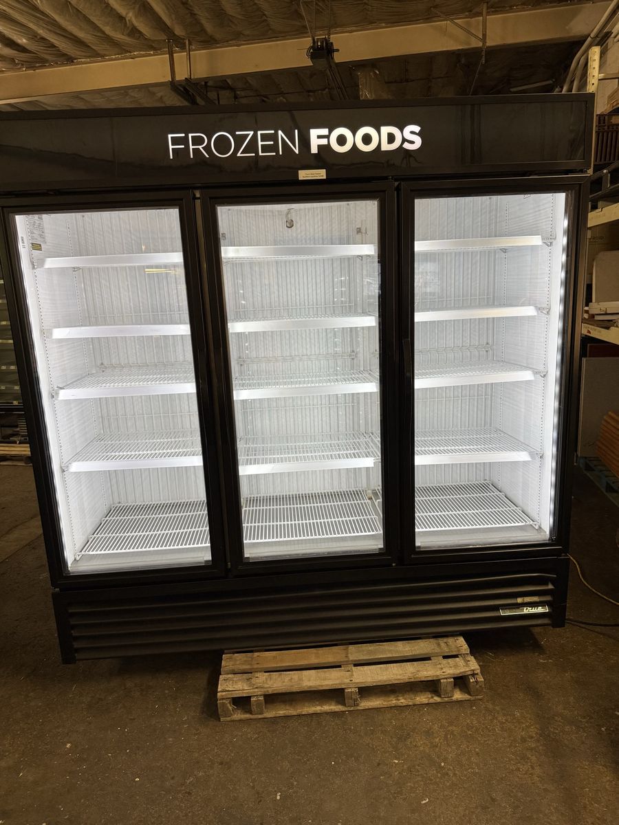True GDM-72 F HC 3-Door Glass Commercial Freezer - Excellent Condition, Next to New 208-230 volts single phase