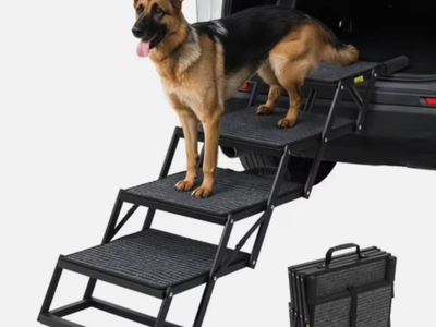 Veehoo Foldable Dog Steps for Car SUV Truck 4 Step Pet Stairs Ramp 200lb