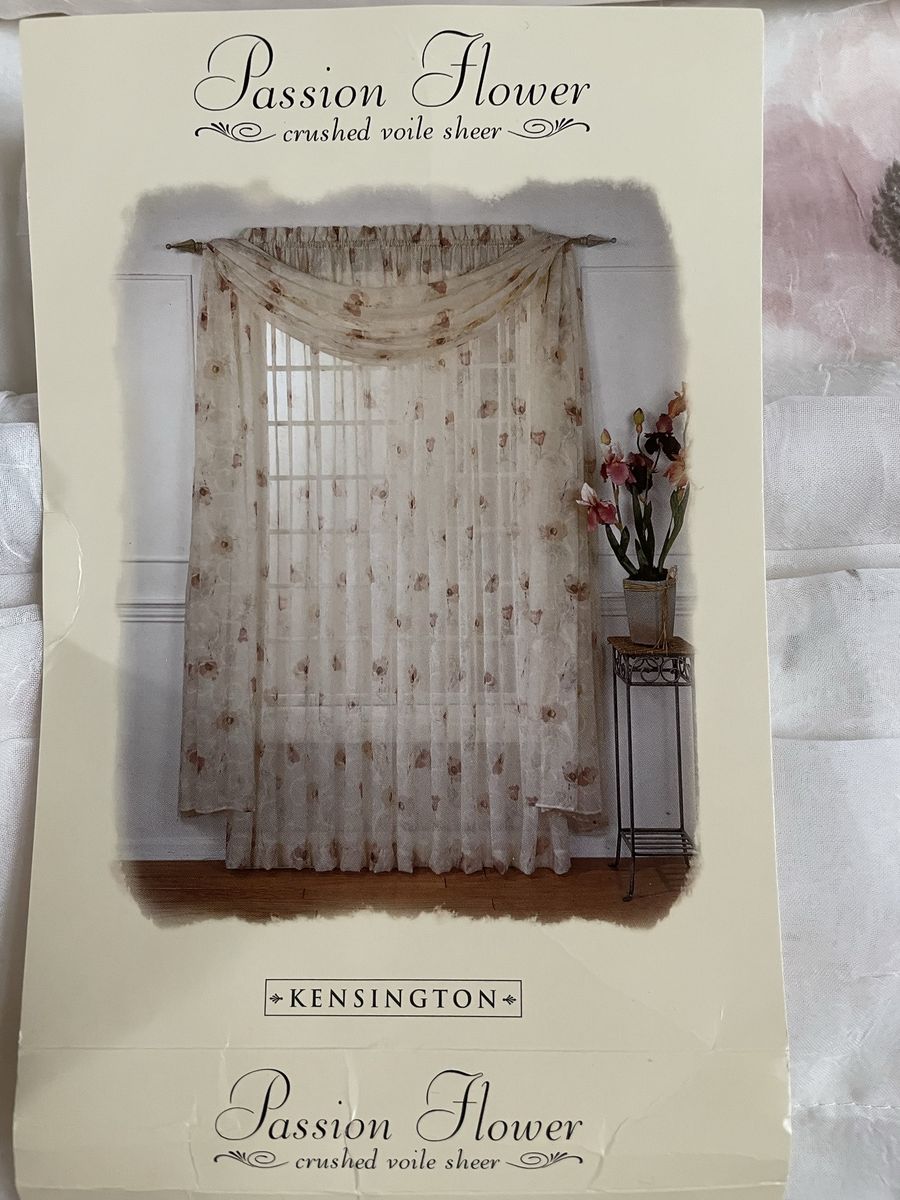 Complete set of Kensington Passion Flower Crushed Voile Sheer Window Treatment 2 panels & Valance (55”Wx 84”L per panel)