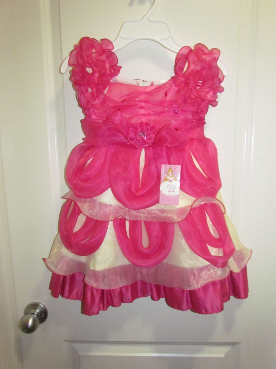 NEW Girls Spring Summer Wedding Bridesmaid Holiday Dress-Hot Pink/Yellow Sz 3-4T