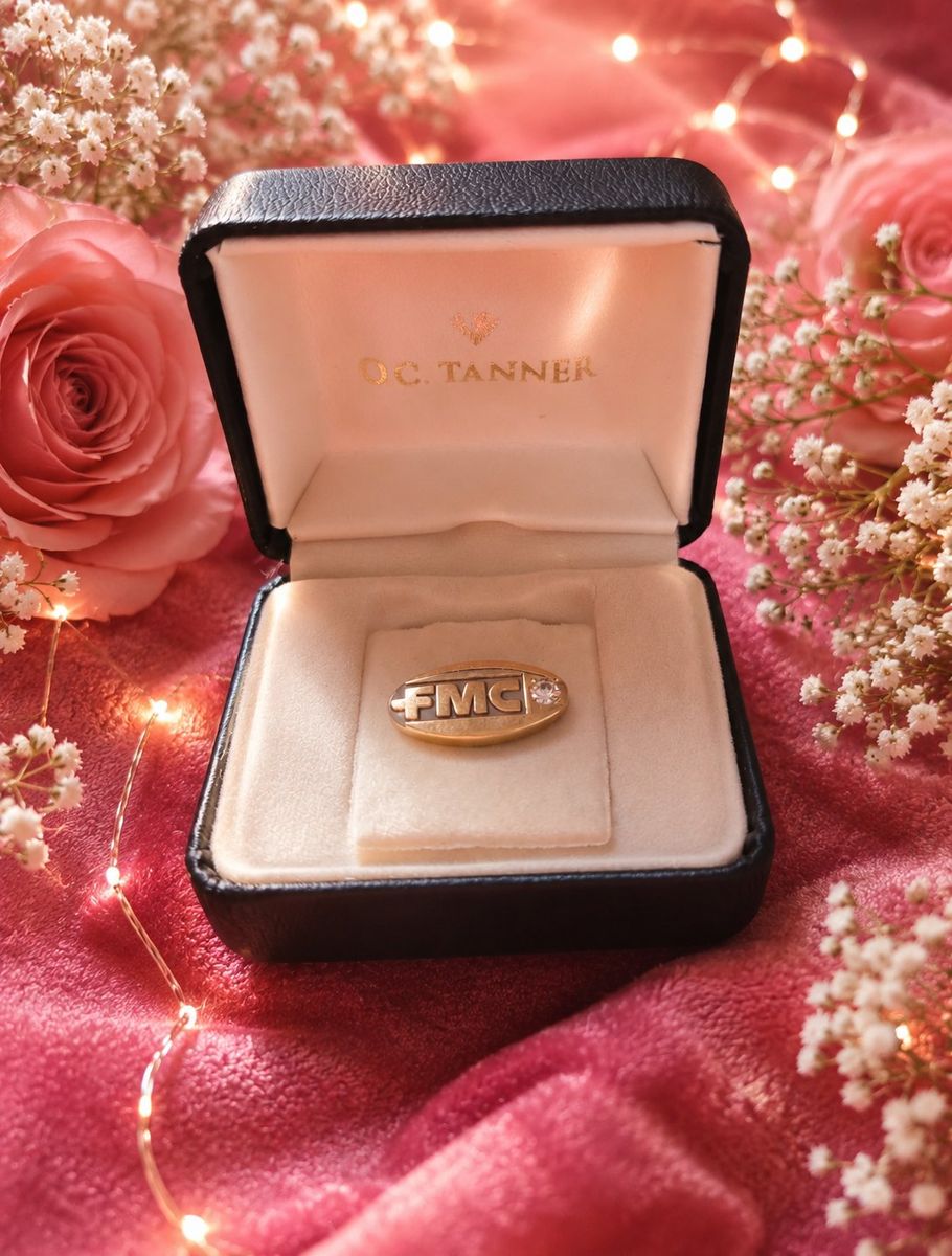 Authentic Vintage 1970s FMC pin with solid 10k gold and diamond