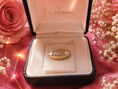Authentic Vintage 1970s FMC pin with solid 10k gold and diamond