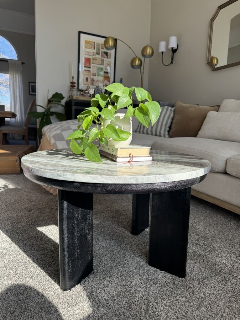 Marble & Wood Round Coffee Table
