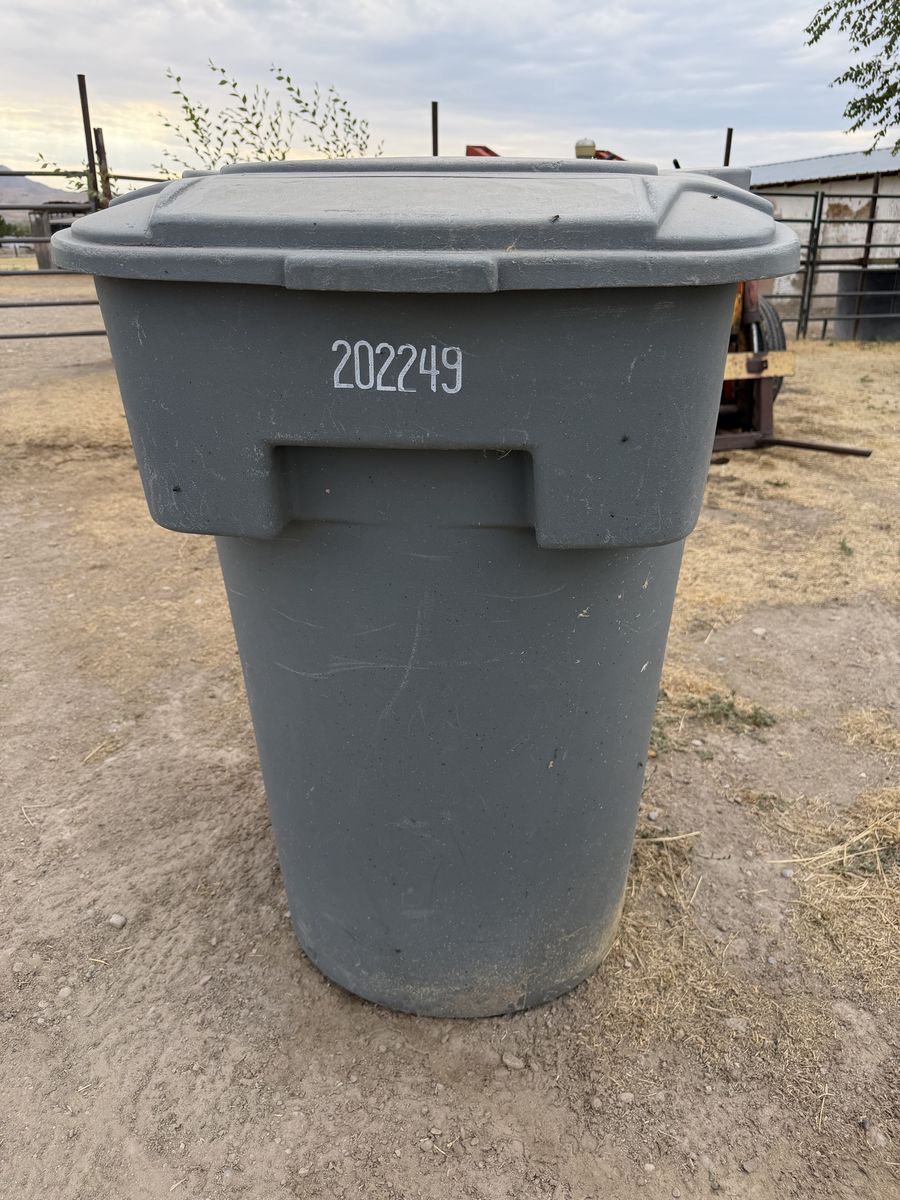 Heavy-Duty Grey Plastic Garbage Can with Lid - Used