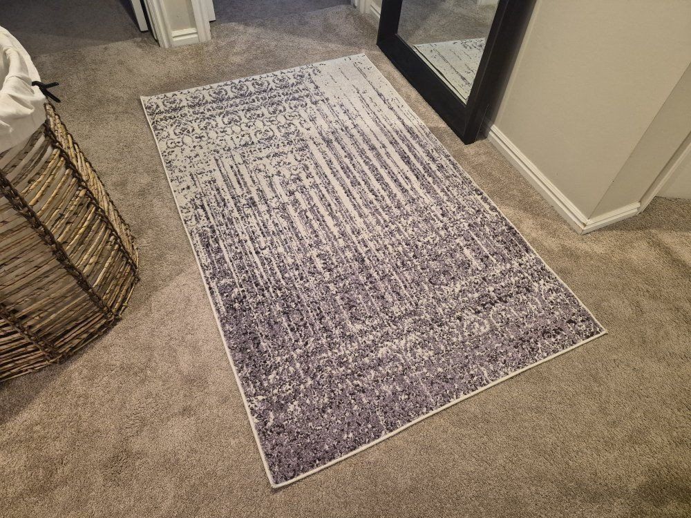 Purple & White Area Rug - Modern Abstract Design
