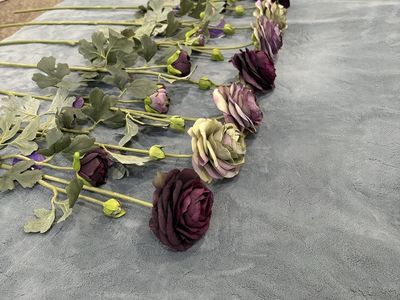 Artificial Flower Stems Set - Purple and Sage Green Faux Ranunculus Floral Sprays