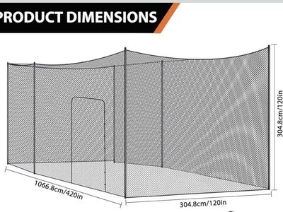 Baseball & Softball Batting Cage Net Backyard Practice Training 420in L x 120in W x 120in H ( 10’ x 10’ x 35’ )