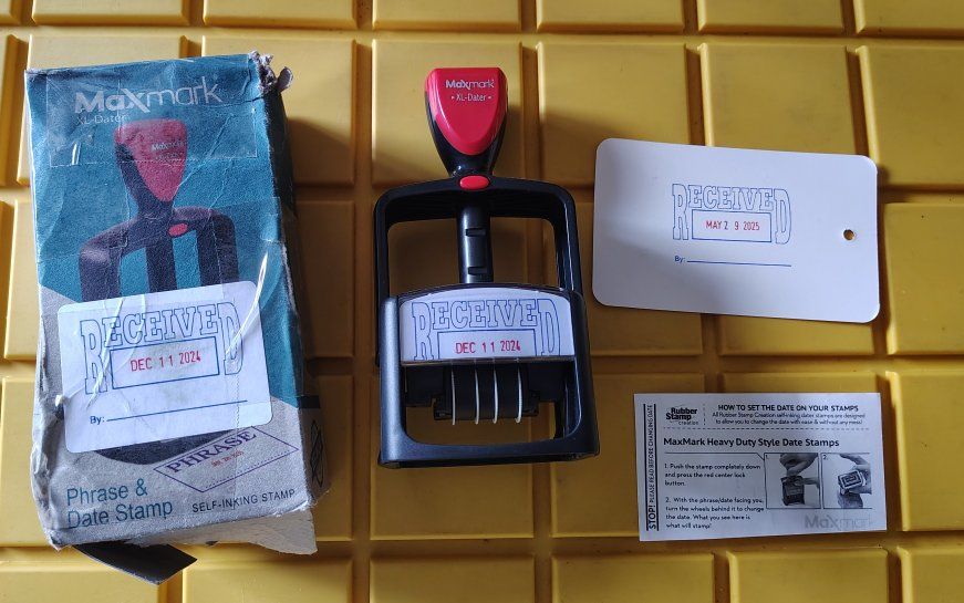 MaxMark Heavy Duty Self Inking Date Stamp with Phrase Received - 2 Color 