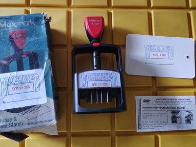 MaxMark Heavy Duty Self Inking Date Stamp with Phrase Received - 2 Color