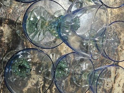Vintage Blue Green Bormioli Rocco “Bahia” Crystal Glasses wine glasses goblets, beautiful Italian barware from the 80s, Bahi