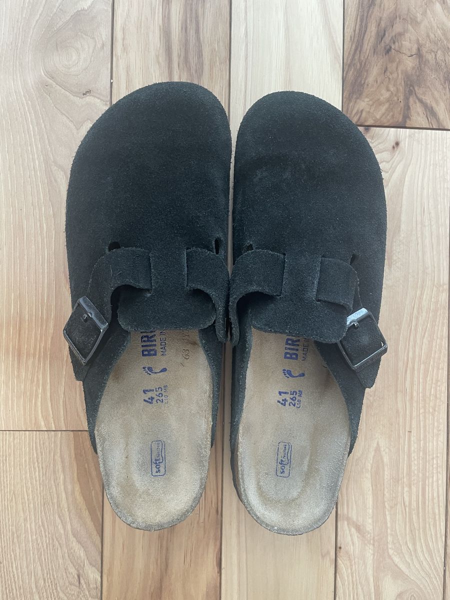 Birkenstock Boston Black Suede Soft Footbed Clogs - Size 8 men’s