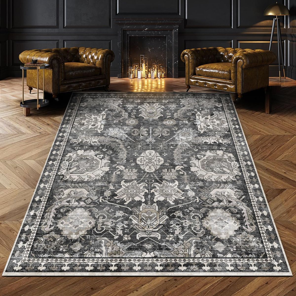 NEW 8x10 Beautiful Charcoal & Cream Transitional Vintage Distressed Area Rug