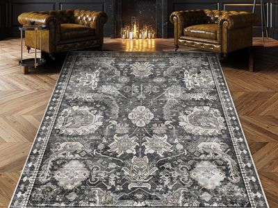 NEW 8x10 Beautiful Charcoal & Cream Transitional Vintage Distressed Area Rug