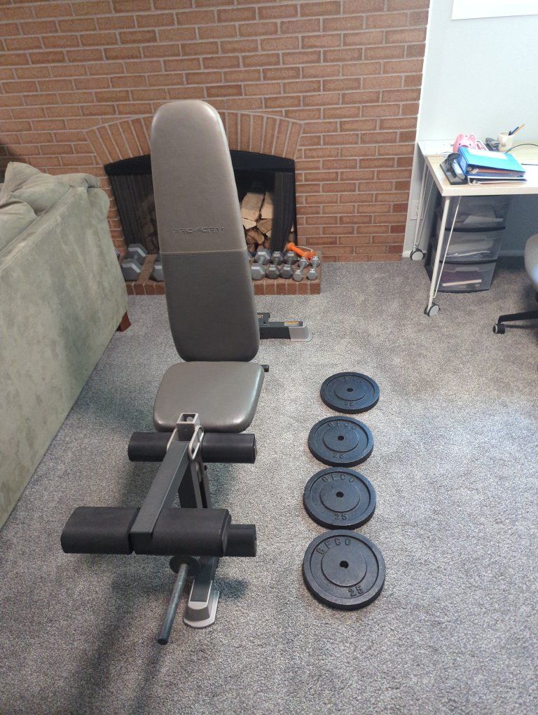 ProForm Adjustable Weight Bench with Leg Developer and BFCO Weight Plates