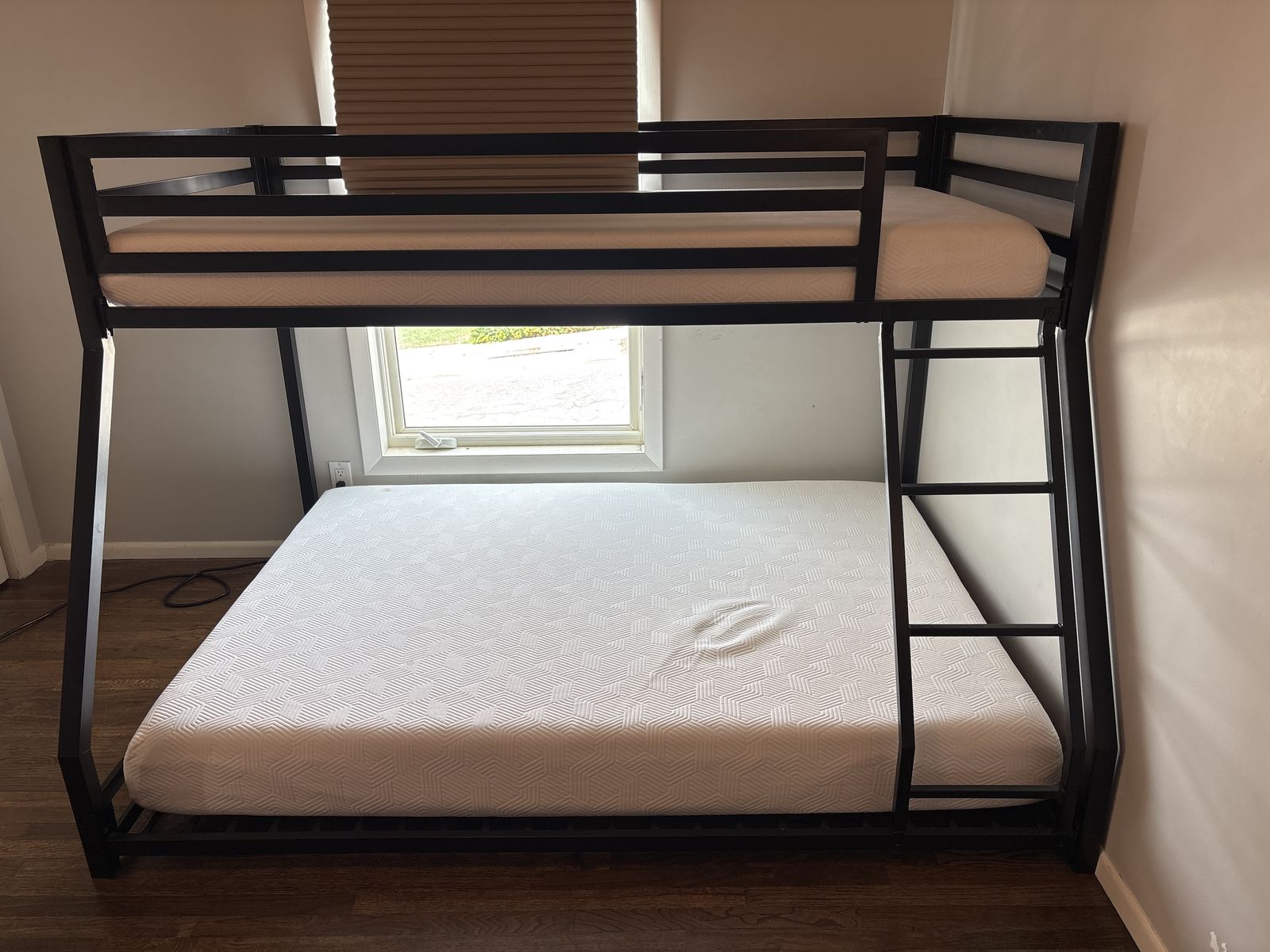 Black Metal Frame Single Over Double Bunk Beds - like new