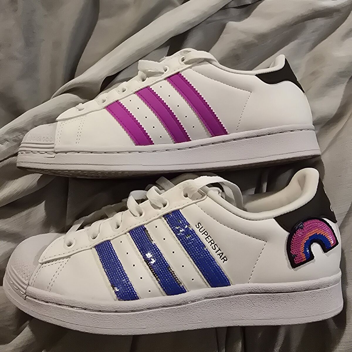 Big girls Adidas pink/purple and blue stripes