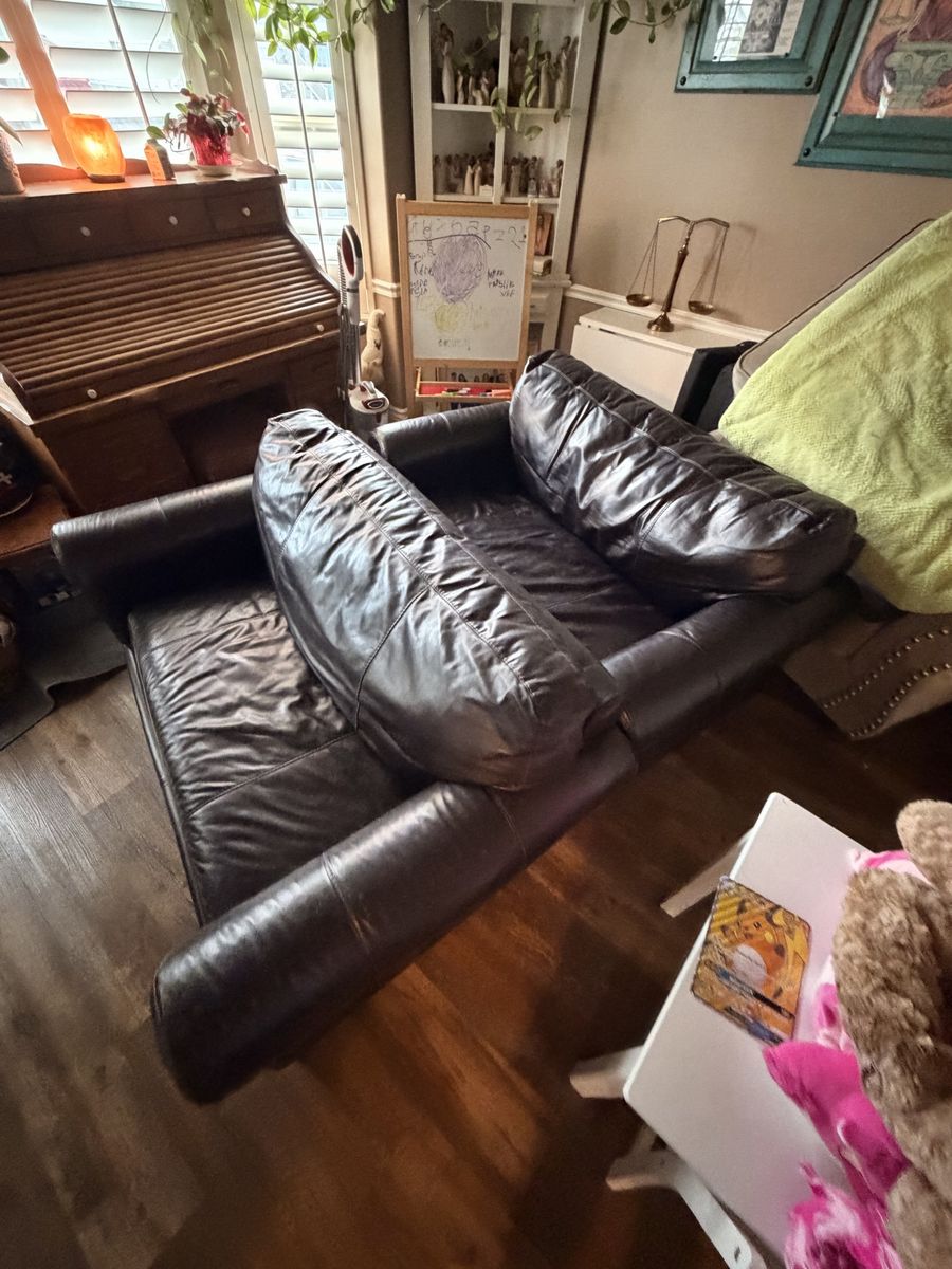 2 hideaway leather loveseats
