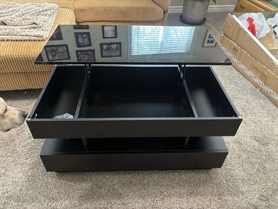Modern Black Lift-Top Coffee Table with Storage & Glass Top - Multi-functional Design
