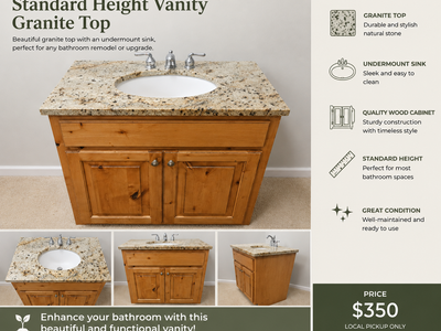Solid Wood Bathroom Vanity with Granite Top – $350 OBO
