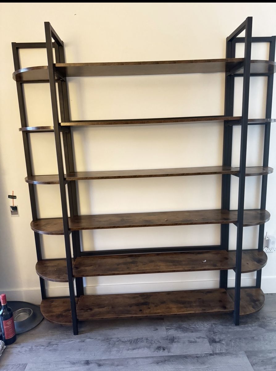 Large Industrial Style Bookshelf 6-Tier Metal & Wood Bookcase Storage Shelf