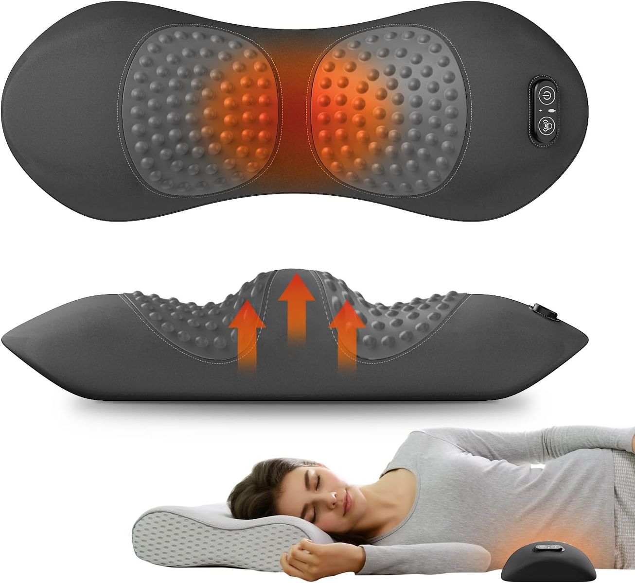 NEW 3-in-1 Electric Lumbar Support Pillow with Heat, Vibration and Traction, Triple Fusion Back Massager for Bed or Chair