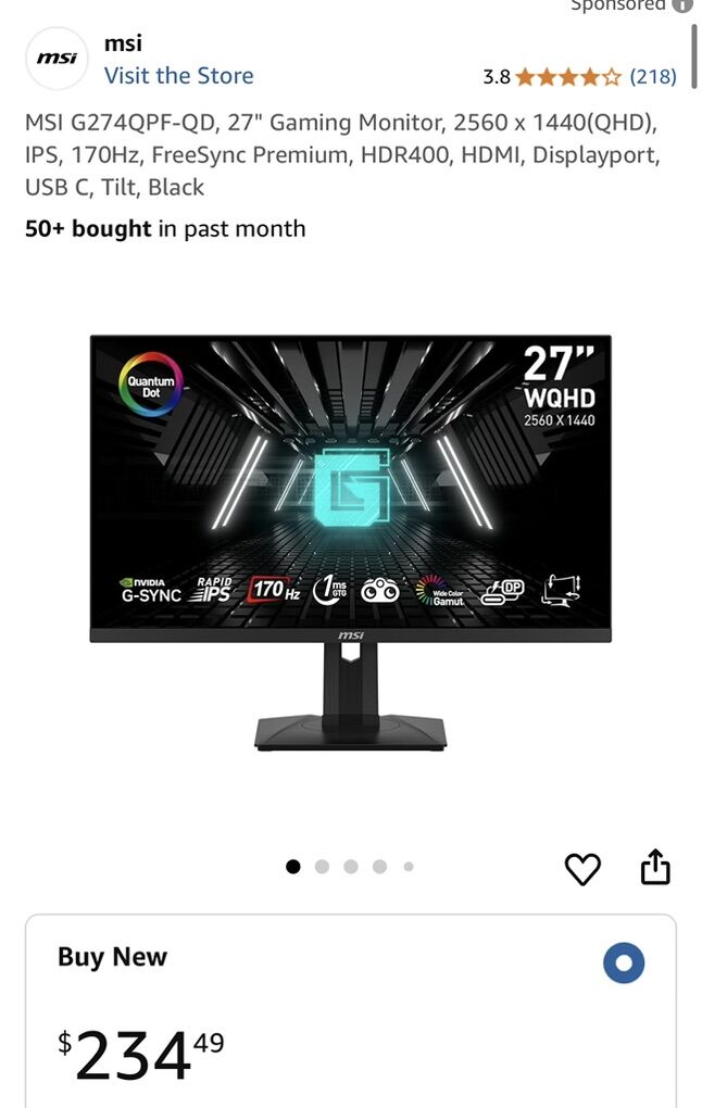 NEW MSI 27 Inch 2K IPS Gaming Monitor