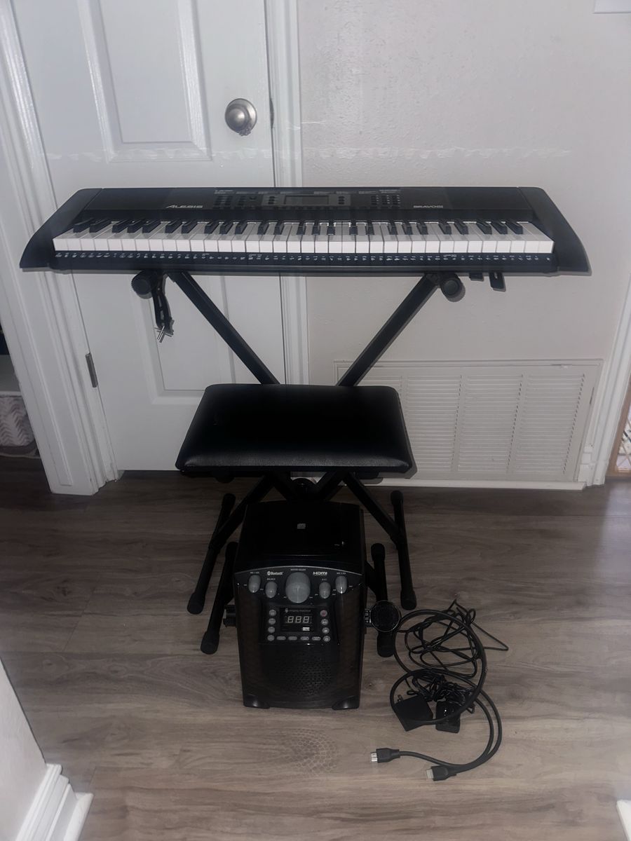 Alesis Bravo 61 Electronic Keyboard with Stand, and bench.