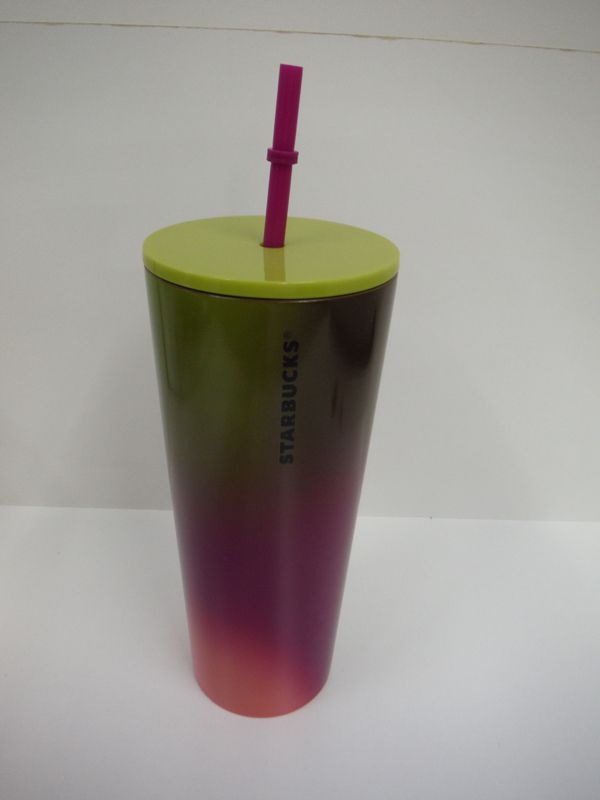 Starbucks 2022 Tumbler - 24 oz Green to Purple Ombre with Pink Straw and Green Lid
