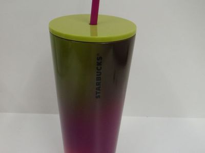 Starbucks 2022 Tumbler - 24 oz Green to Purple Ombre with Pink Straw and Green Lid