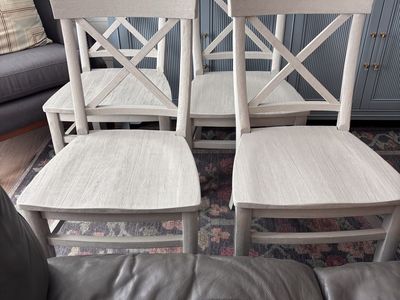 Gorgeous Set Of 4 Pottery Barn Aaron Dining Chairs In Gray Wash