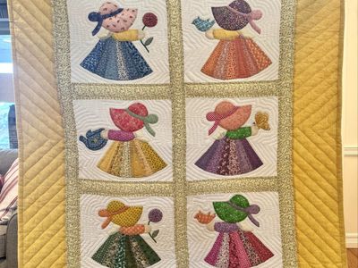 Adorable Holly Hobbie like Hand Sticking Quilt