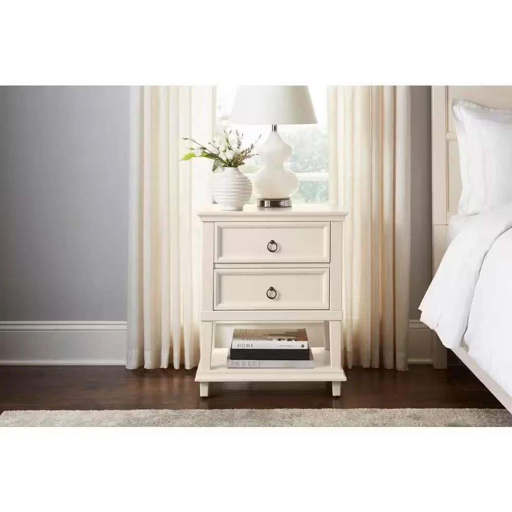 GRANTLEY Ivory Wood 2-Drawer Nightstand